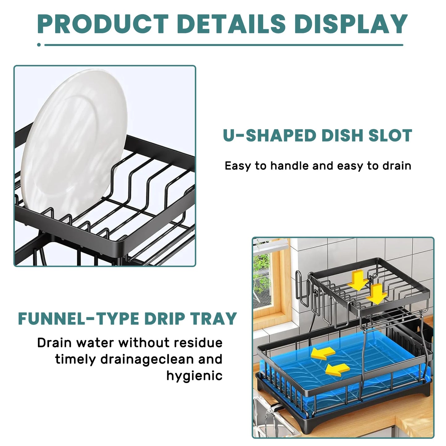 Large 2 Tier Dish Drying Rack For Countertops Removable Metal