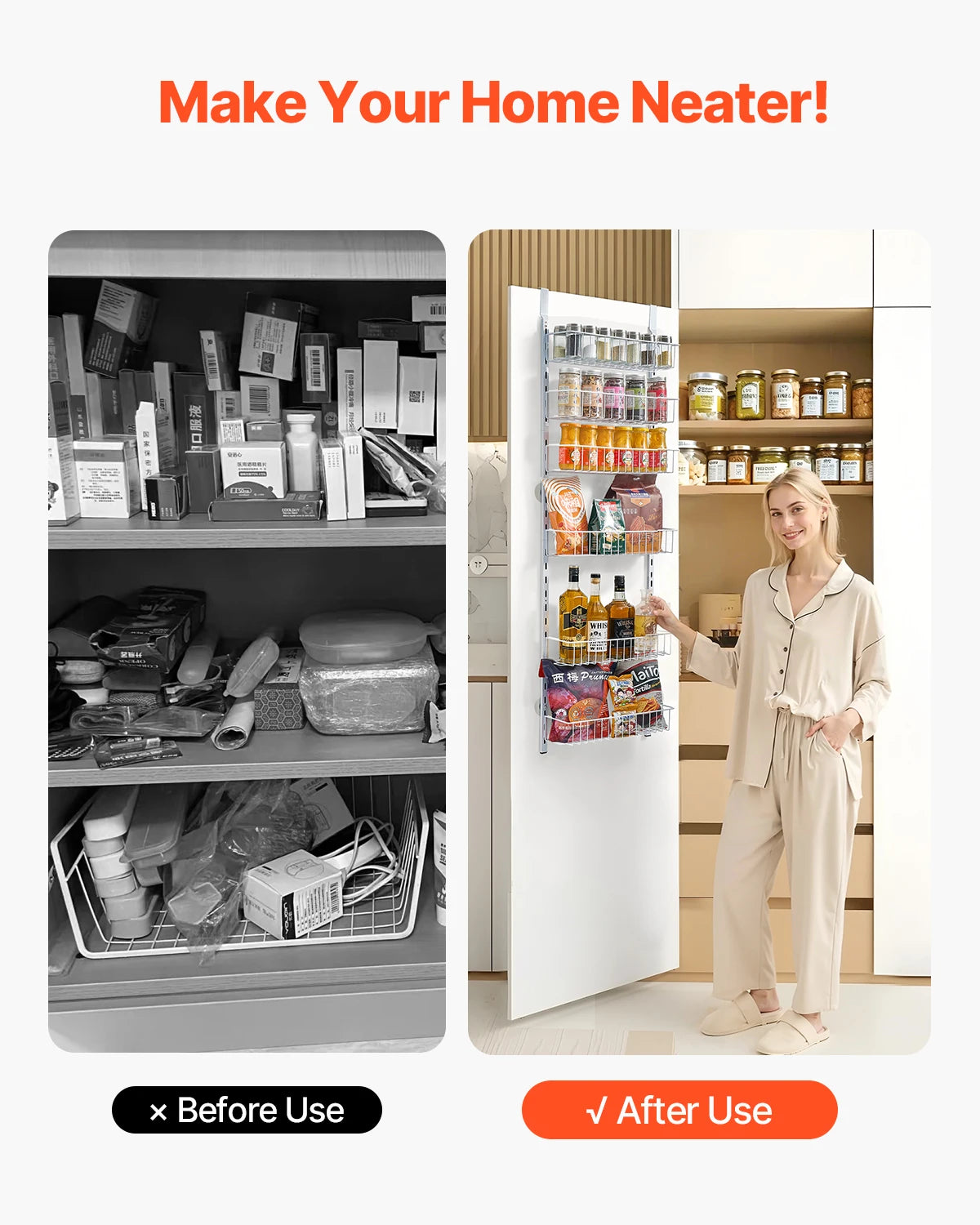 Turn clutter into clarity with a versatile over-the-door pantry organizer that grows with your space, helping you see every bottle, jar, and snack at a glance.