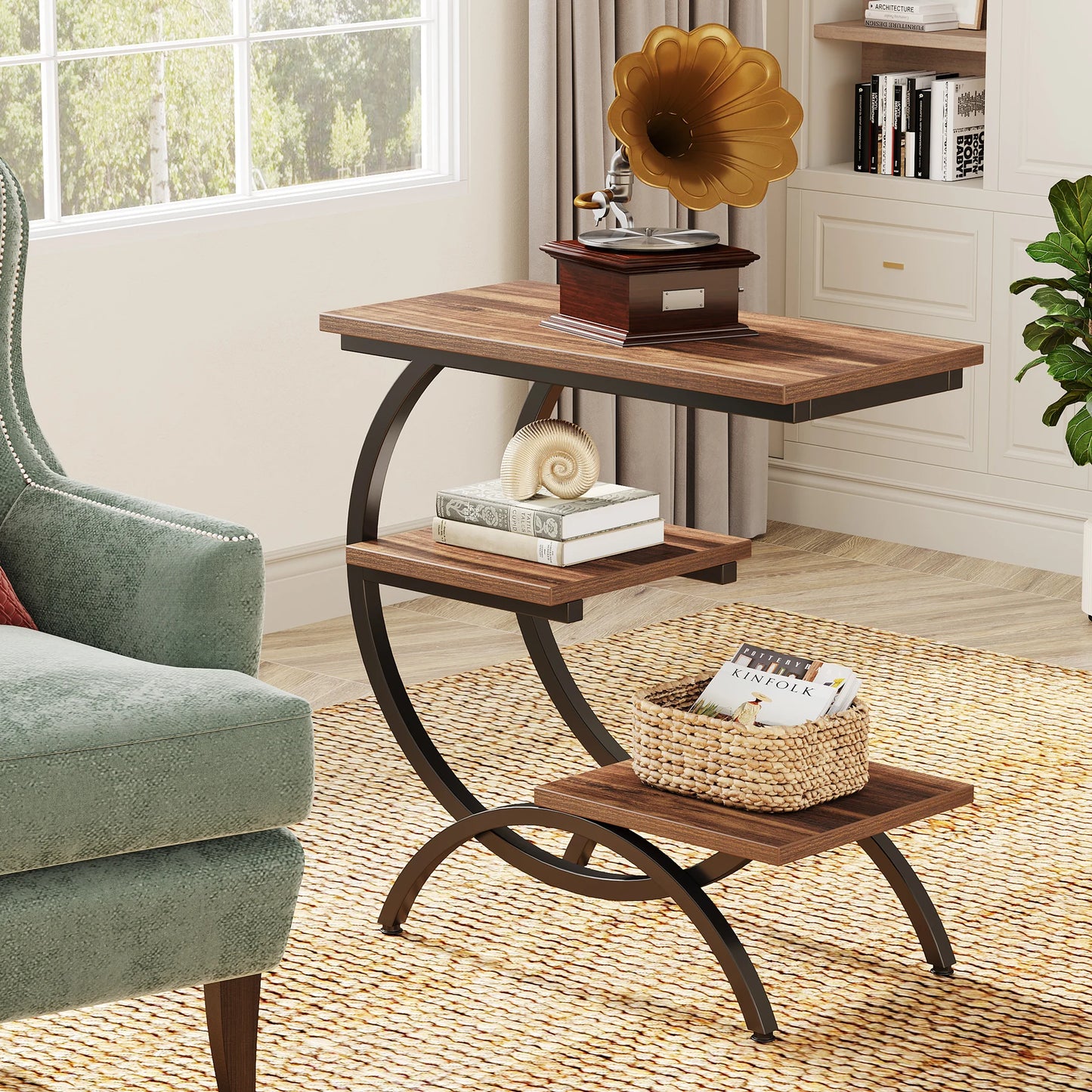 Tribesigns C Shaped End Table 3 Tier Sofa Side Table With Storage Shelves