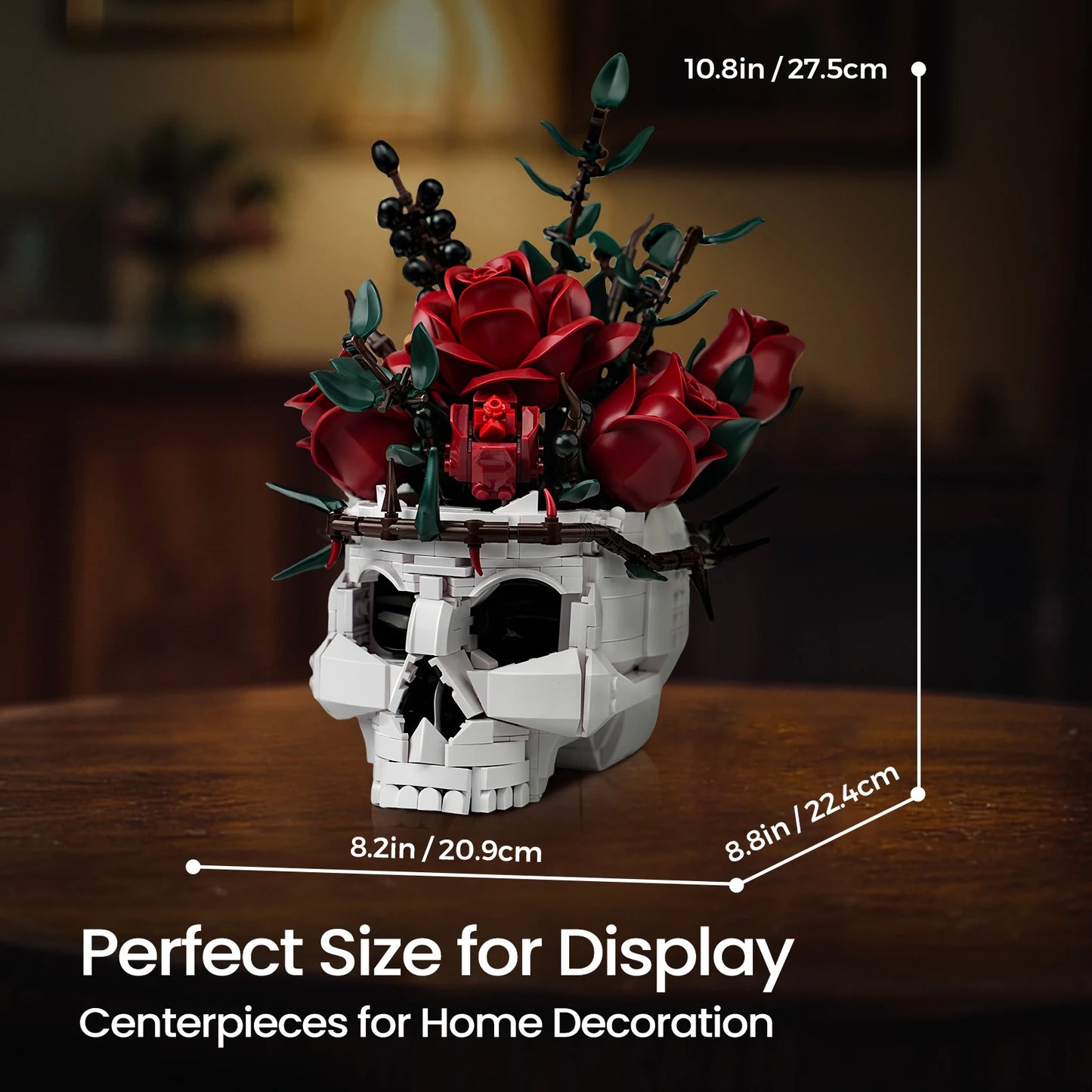 Skull Roses Building Set For Adults Gothic Skeleton Flower Blocks Toy