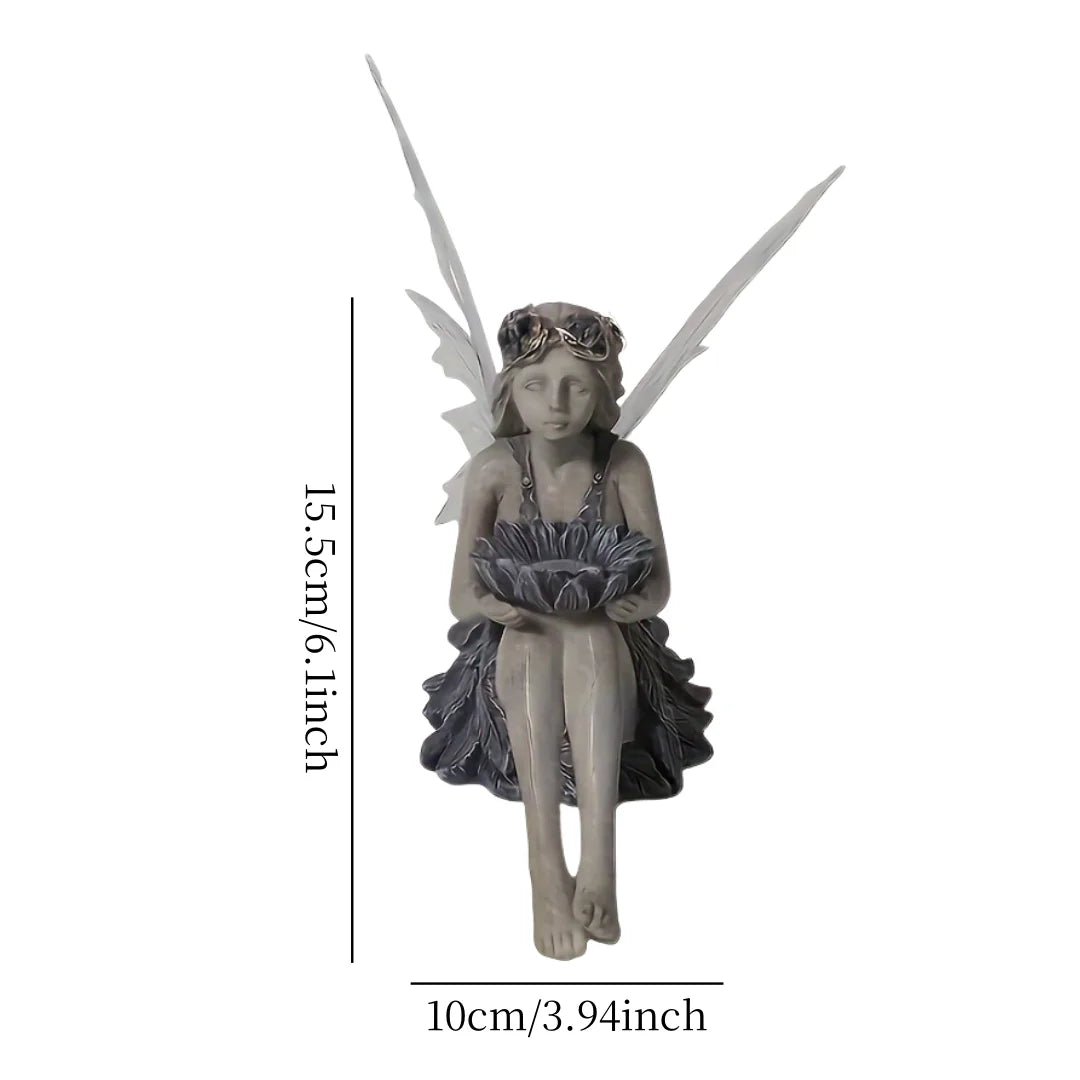 Outdoor Solar Garden Fairy Statue Light Resin Flower Fairy Holding Flower