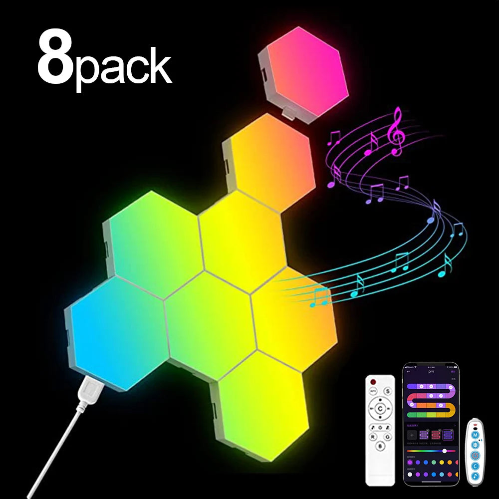 Light up your space with a hexagonal RGB wall lamp that shifts color to suit your mood, music, or game night.