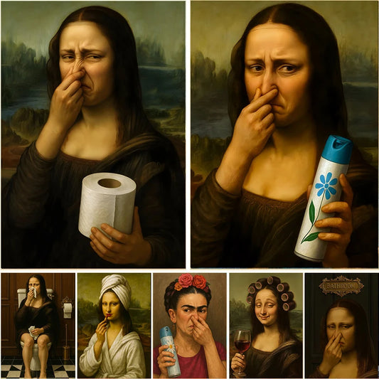 Mona Lisa Funny Toilet Canvas Print Poster Vintage Abstract Wall Art Home Decor