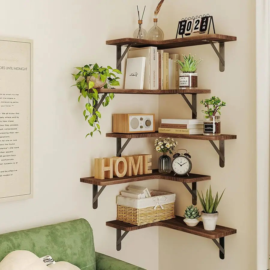 Floating Wall Shelves Rustic Wood Corner Shelf for Bathroom Kitchen Living Room