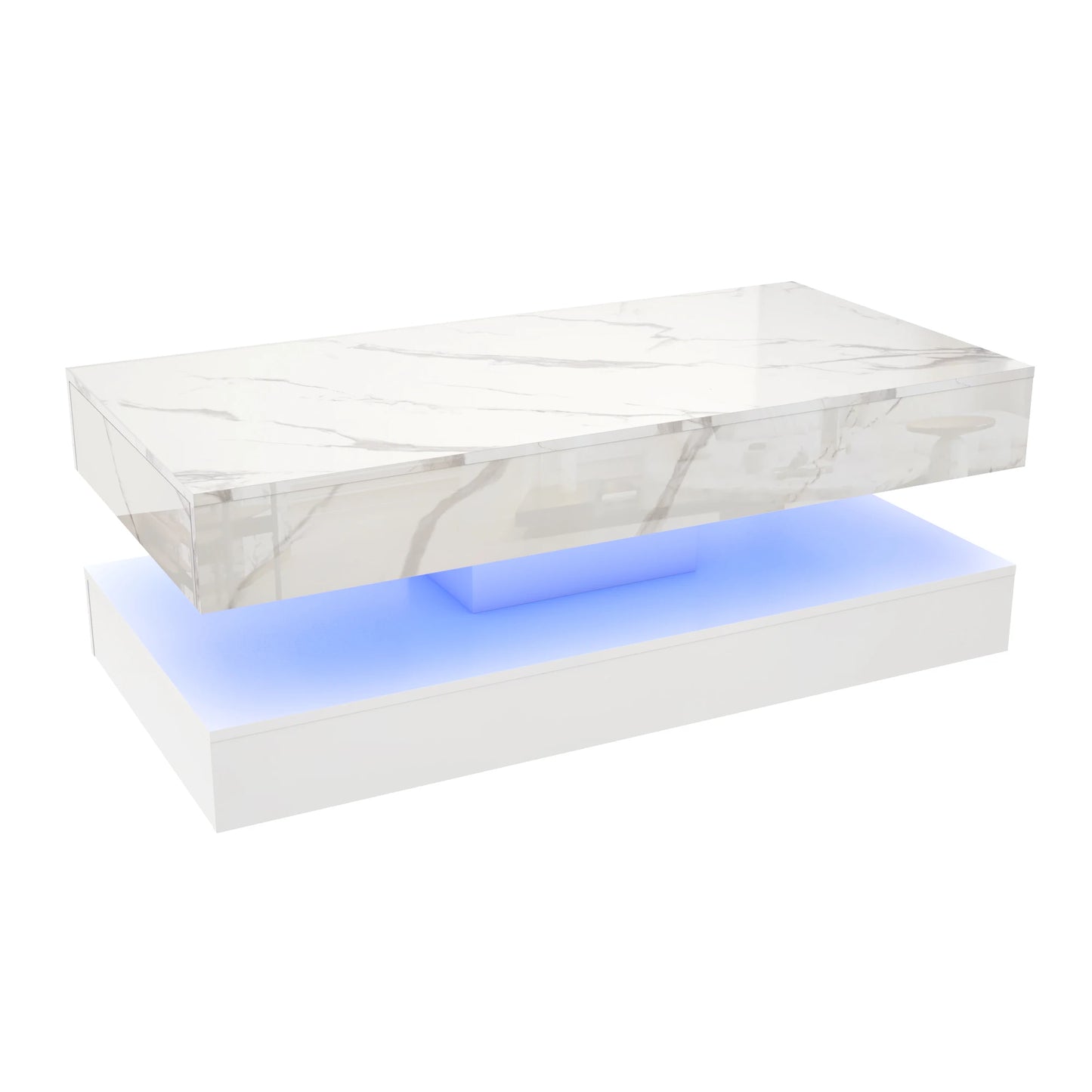 Modern LED Coffee Table With 2 Storage Drawers And Double Layer Design