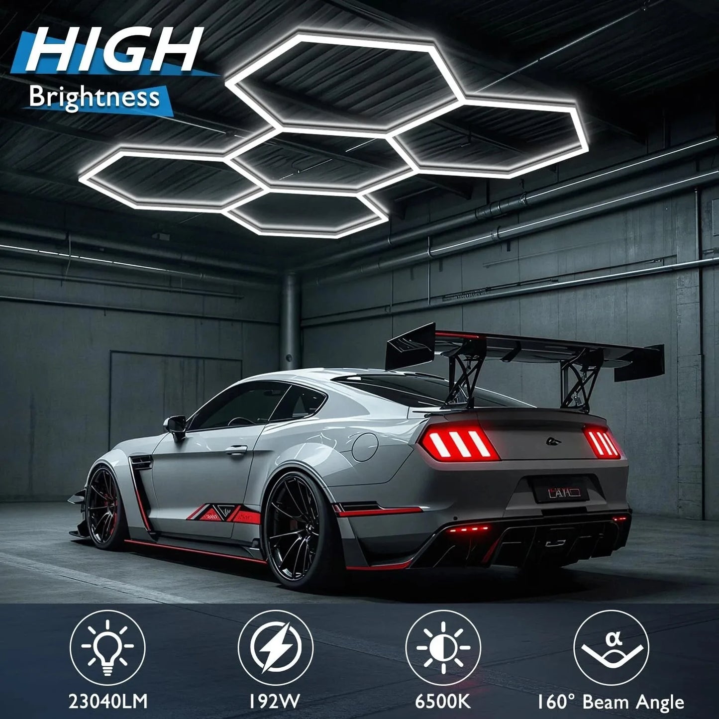 Hexagon LED Garage Light 6500K Honeycomb Ceiling Tube Lighting For Home Workshop