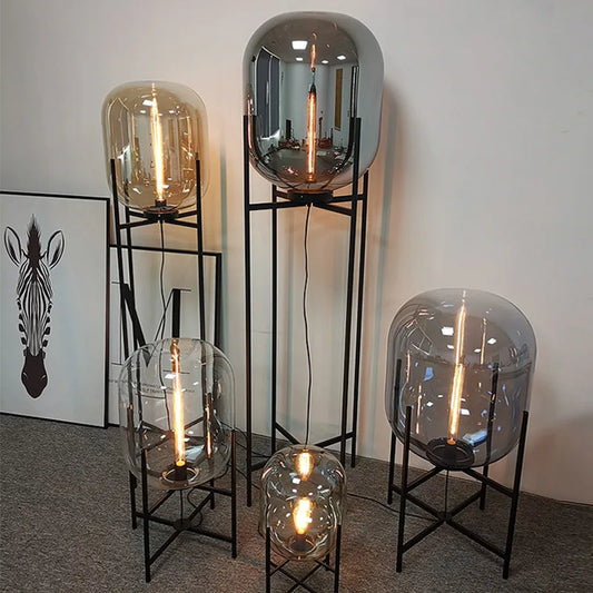 Nordic Glass LED Floor Lamp With Iron Base For Bedroom And Living Room