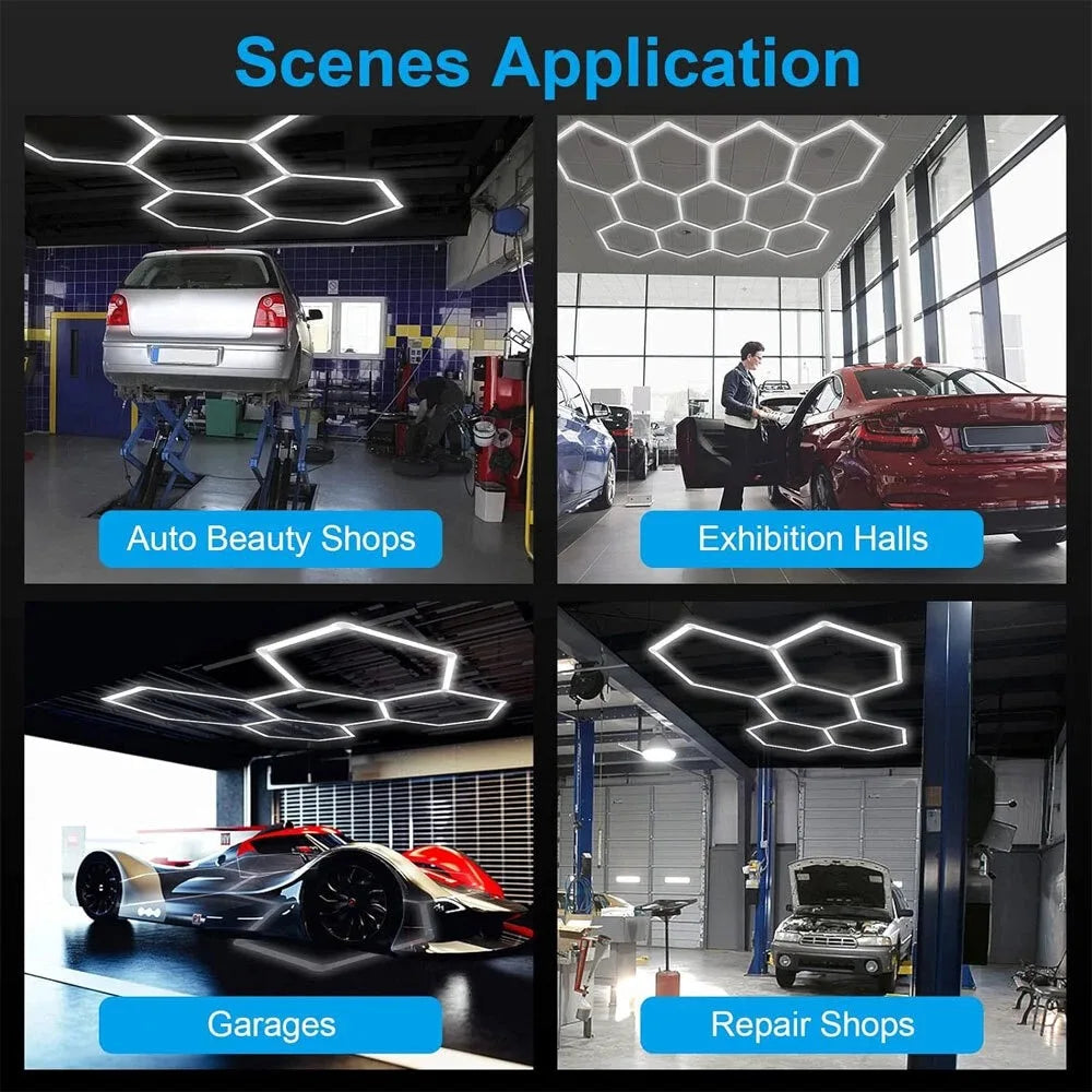 Hexagon LED Garage Light 6500K Honeycomb Ceiling Tube Lighting For Home Workshop