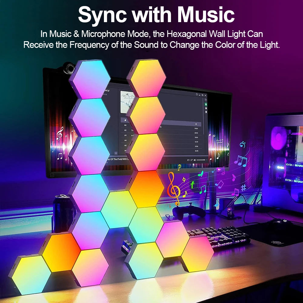 Light up your space with a hexagonal RGB wall lamp that shifts color to suit your mood, music, or game night.