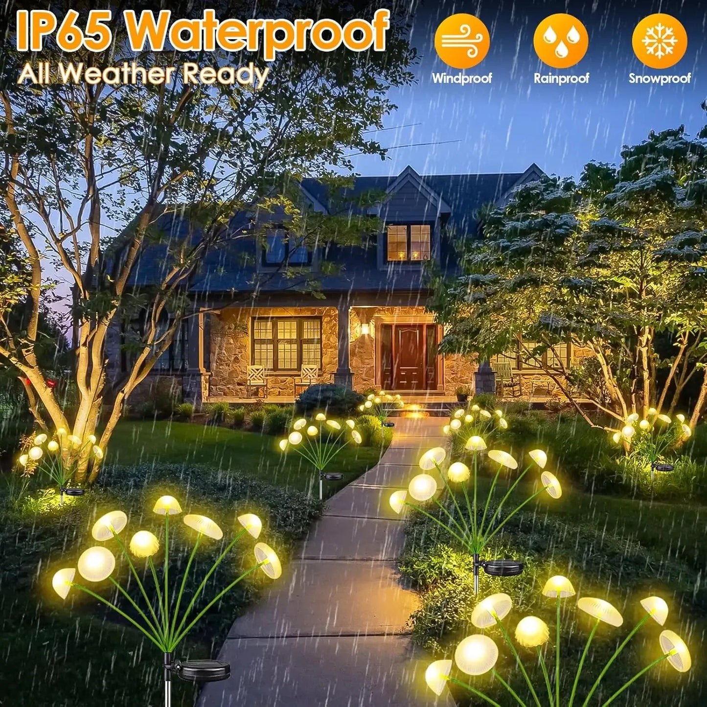 Solar Garden LED Jellyfish Mushroom Lights Dual Mode Waterproof For Pathway