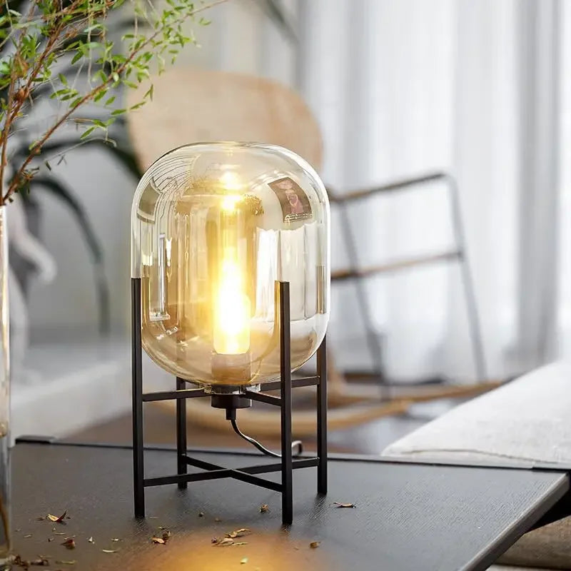 Nordic Glass LED Floor Lamp With Iron Base For Bedroom And Living Room