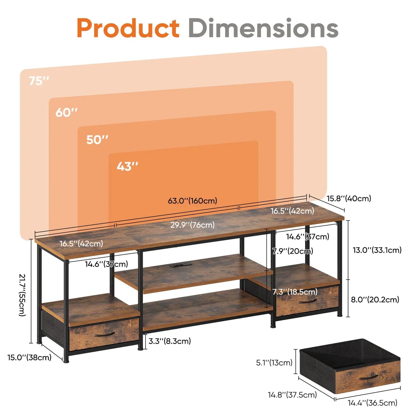 63-Inch Wooden TV Stand For Up To 75-Inch TV Entertainment Center