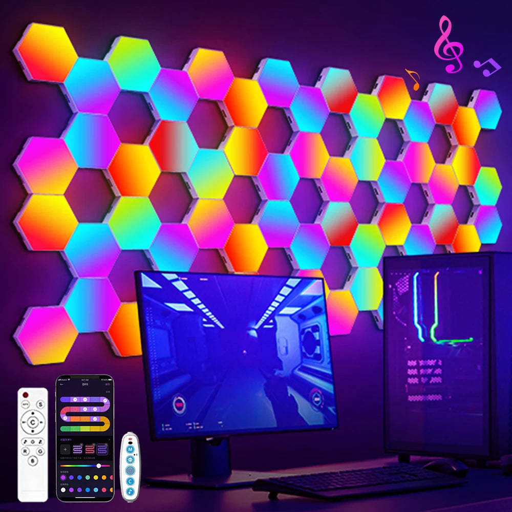 Light up your space with a hexagonal RGB wall lamp that shifts color to suit your mood, music, or game night.