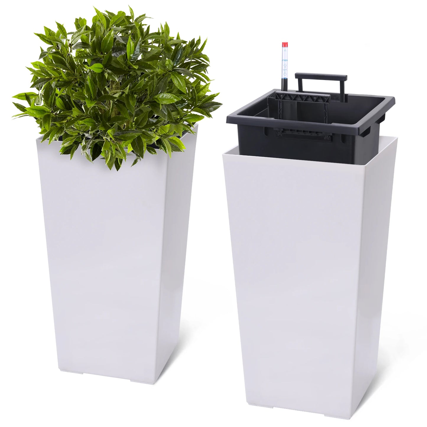Elevate your space with this pair of 22.4-inch tall taper planters that blend rugged outdoor durability with refined indoor style.