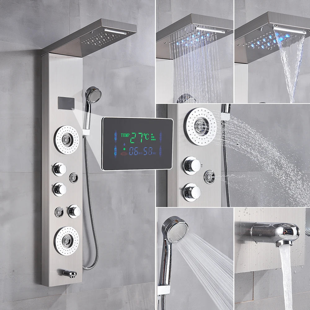 New Luxury Black Brushed Shower Panel With LED Temperature Display