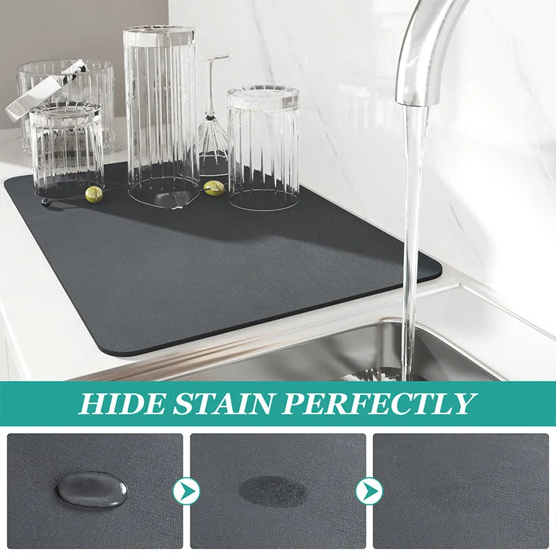 Keep spills in check with a large, ultra-absorbent mat that dries quickly, resists odors, and stays put through busy kitchen routines.